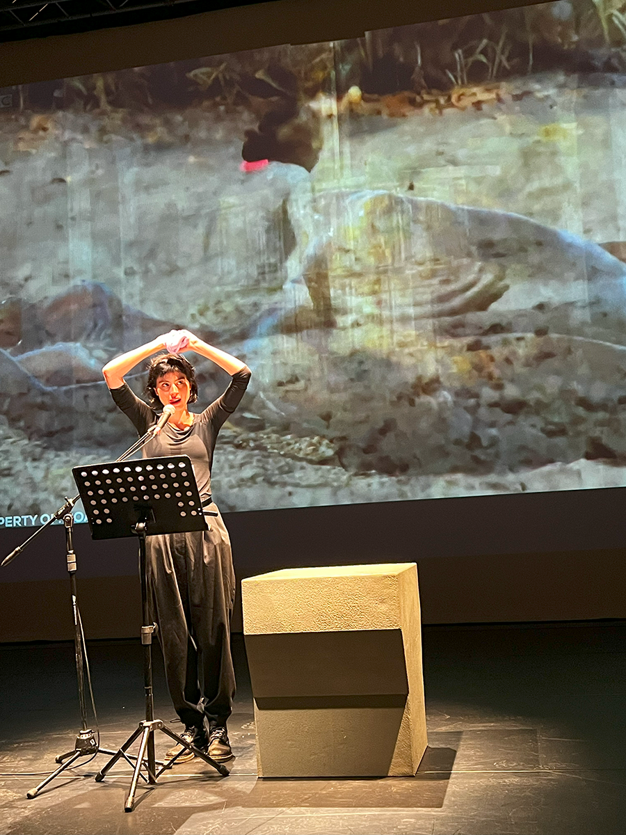 Libby Heaney's quantum performance and video montage slimeQore