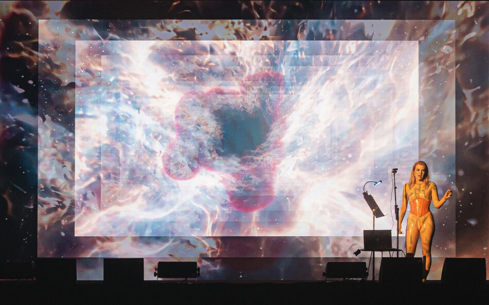 Libby Heaney performs Eat My Multiverse at Sonar Festival, Barcelona, 2025.