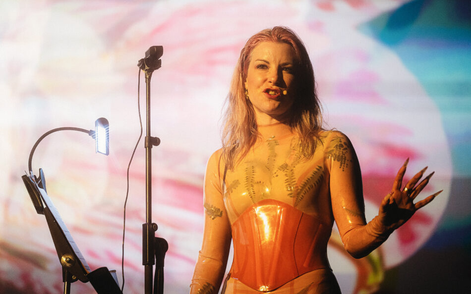 Libby Heaney performs Eat My Multiverse at Sonar Festival, Barcelona, 2025. Images courtesy of Sonar & Nerea Coll.
