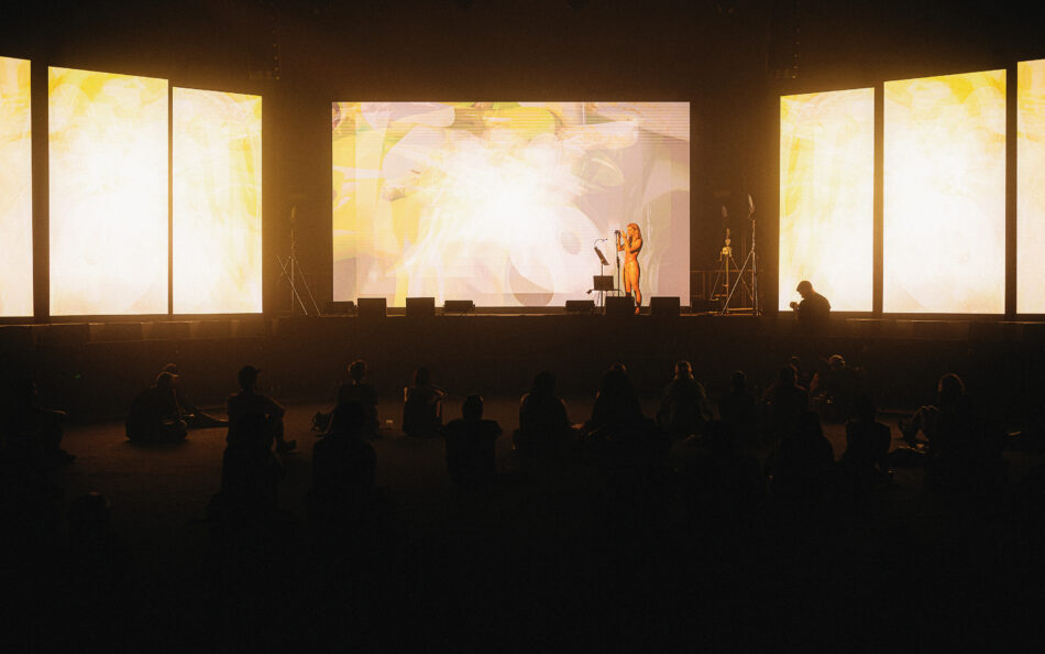 Libby Heaney performs Eat My Multiverse at Sonar Festival, Barcelona, 2025.