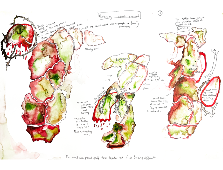 Visual proposal sketches for Heartbreak and Magic, 2024. Courtesy of Libby Heaney.