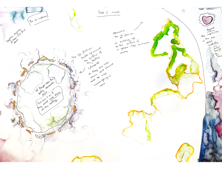 Visual proposal sketches for Heartbreak and Magic, 2024. Courtesy of Libby Heaney.
