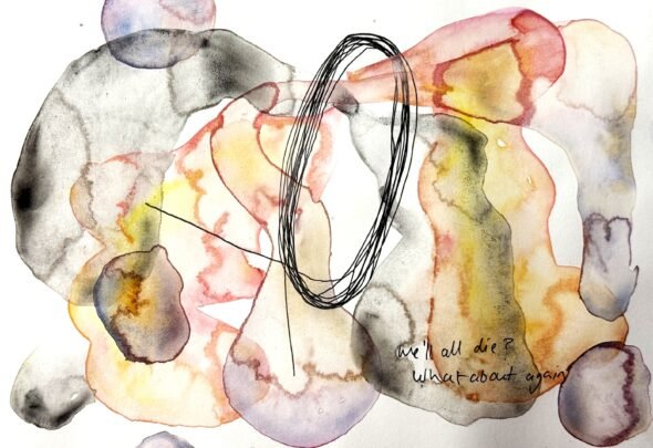Heaney’s sensorial research: four watercolour paintings reflecting on Heaney’s experiences with the Living Art at Sainsbury Centre. Courtesy of Libby Heaney.