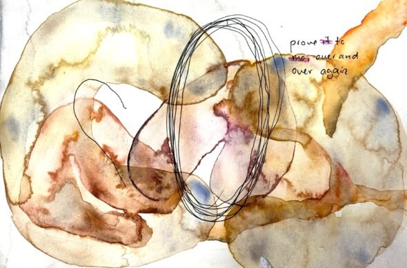 Heaney’s sensorial research: four watercolour paintings reflecting on Heaney’s experiences with the Living Art at Sainsbury Centre. Courtesy of Libby Heaney.