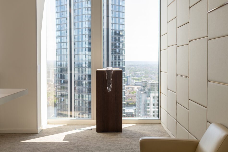 Installation view: Libby Heaney, Growler, 2024 at 'States of Flux', Arcus Pride, Clifford Chance, London, 2026. Photo courtesy of Graham +Kändler.