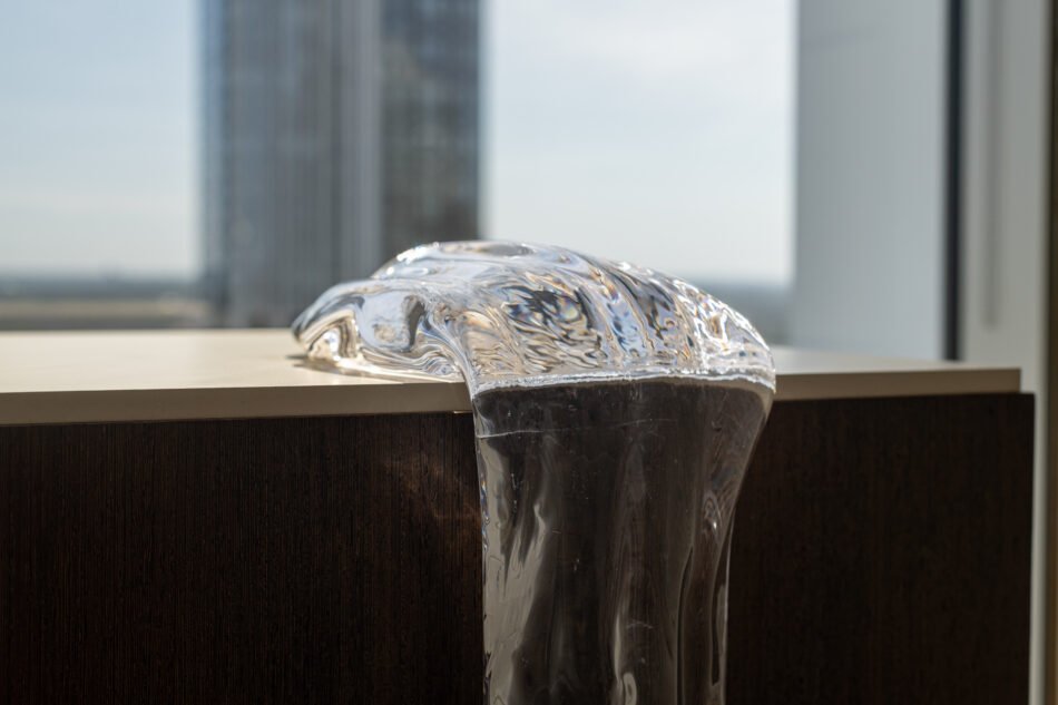 Installation view: Detail of Libby Heaney, Growler, 2024 at 'States of Flux', Arcus Pride, Clifford Chance, London, 2026. Photo courtesy of Graham +Kändler.