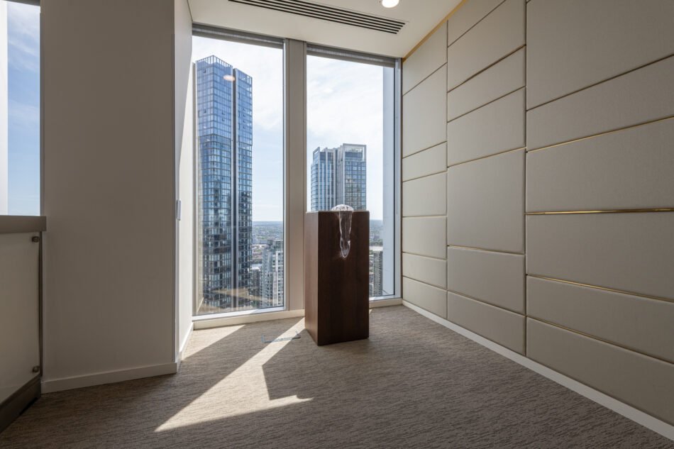 Installation view: Libby Heaney, Growler, 2024 at 'States of Flux', Arcus Pride, Clifford Chance, London, 2026. Photo courtesy of Graham +Kändler.