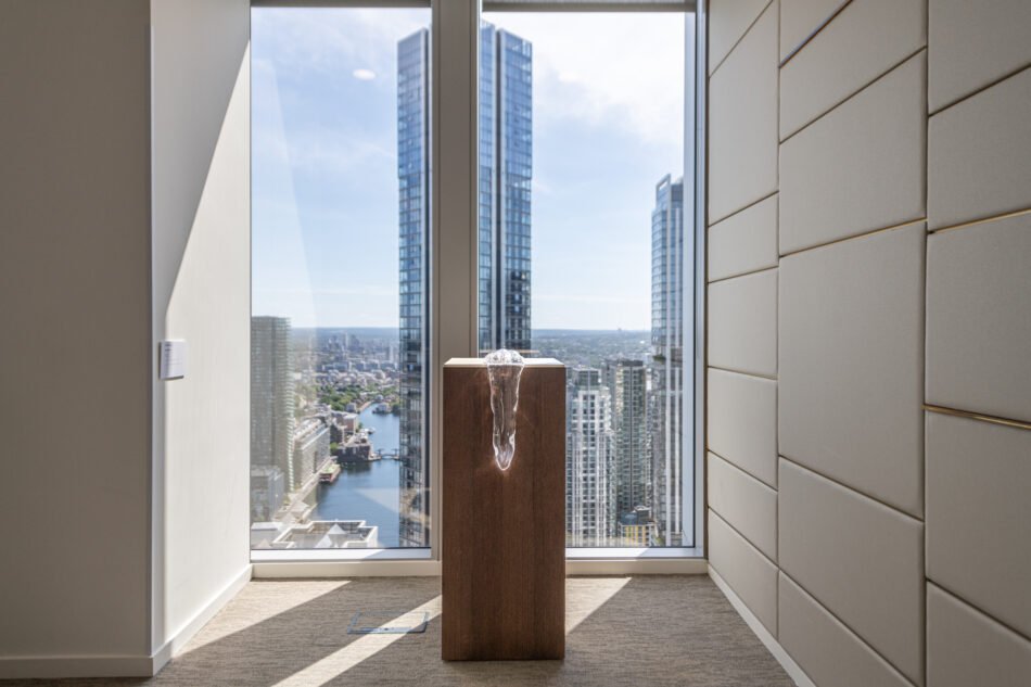 Installation view: Libby Heaney, Growler, 2024 at 'States of Flux', Arcus Pride, Clifford Chance, London, 2026. Photo courtesy of Graham +Kändler.